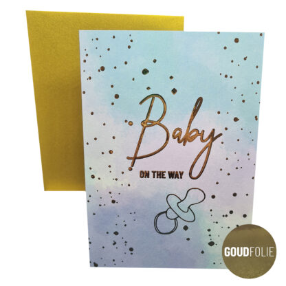 Baby on the way – Luxe dubbele goudfolie wenskaart