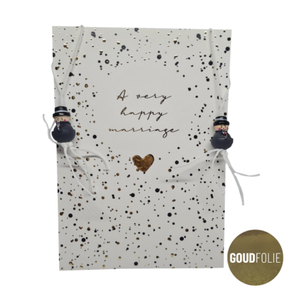 A very happy marriage - ansichtkaart met gelukspoppetjes en goudfolie (mr&mr)